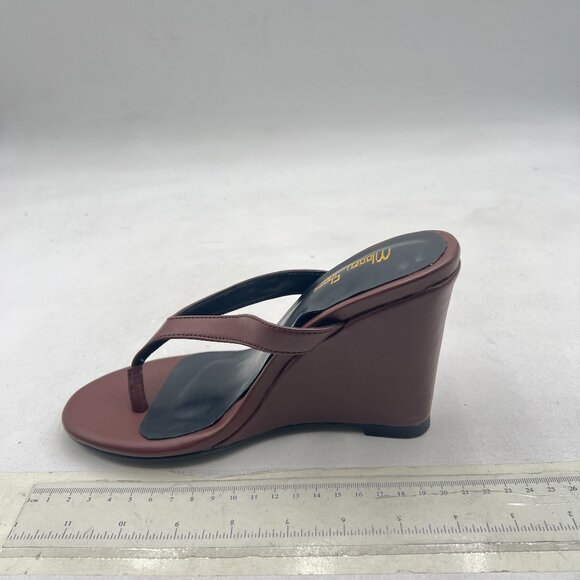 Milooey shoes Brown Round Toe Flip Flops Wedge High Heels Slip On Thong Sandals - Picture 2 of 8